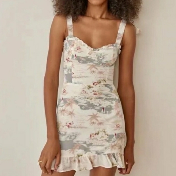 Reformation Christine Mini Dress Size 8 Long Beach Tie Shoulder Tropical - Picture 6 of 6